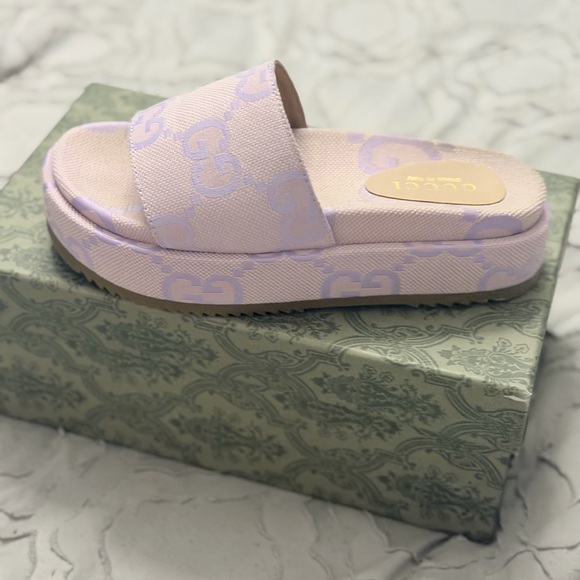 Gucci Shoes - Gucci Pastel Lilac GG Logo Platform Slide Sandal